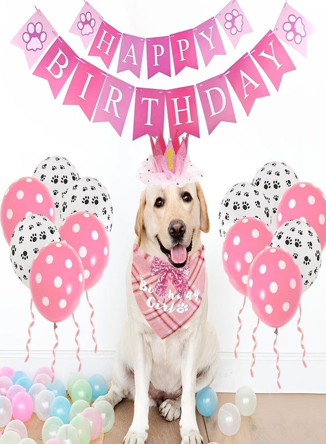 Bolake Pink Bowtie Dog Birthday Bandana & Crown Banner for Small Girl Dog Party Supplies - Image 3
